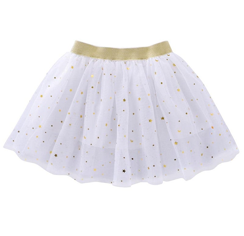 Tortoise & Rabbit Toddlers Girls Sparkle Tulle Tutu Skirt with Sequins Stars Moon Sun (White, 1-2years) - Image 1
